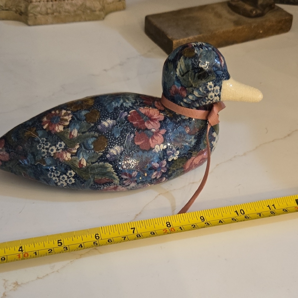 Source Unknown Floral Duck Figurine with Blue and Pink Accents